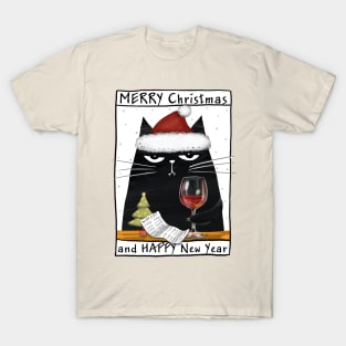 Merry Christmas - Black cats with Santa hat. T-Shirt